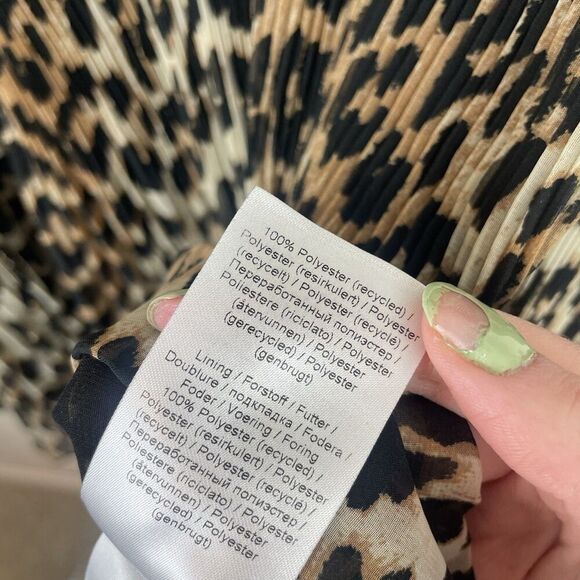 GANNI Leopard Print Oversized Bubble Sleep Blouse Size 36 /Small  100% Polyester - Picture 3 of 8